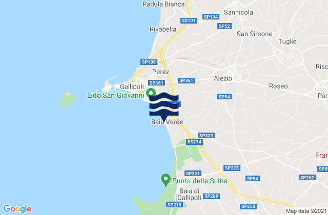 Mappa delle Getijden in Spiaggia Baia Verde, Italy