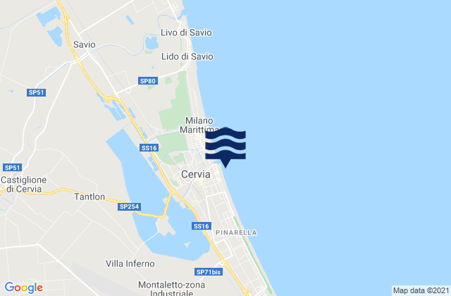 Mappa delle Getijden in Spiaggia Cervia, Italy