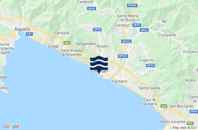 Mappa delle Getijden in Spiaggia Chiavari, Italy