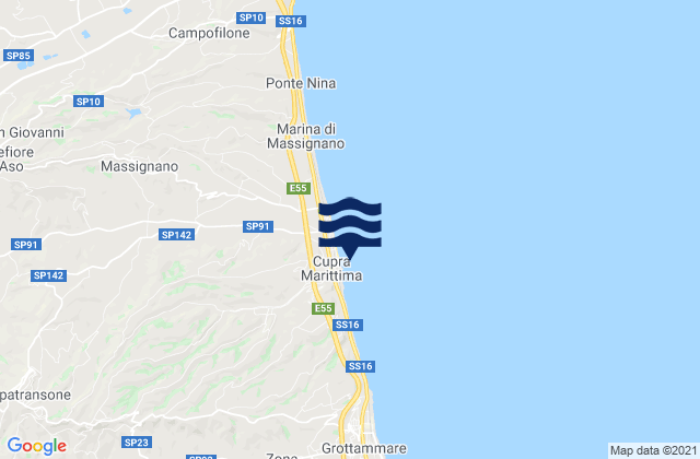 Mappa delle Getijden in Spiaggia Cupra Marittima, Italy