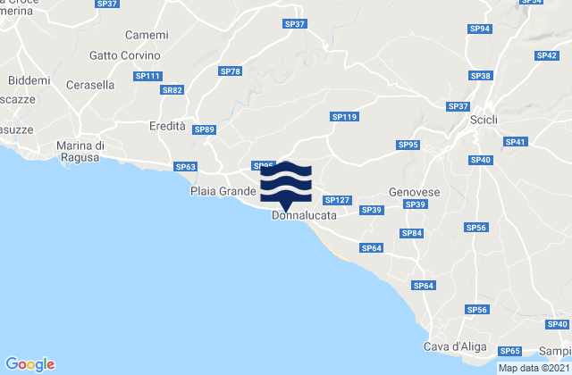 Mappa delle Getijden in Spiaggia Donnalucata, Italy