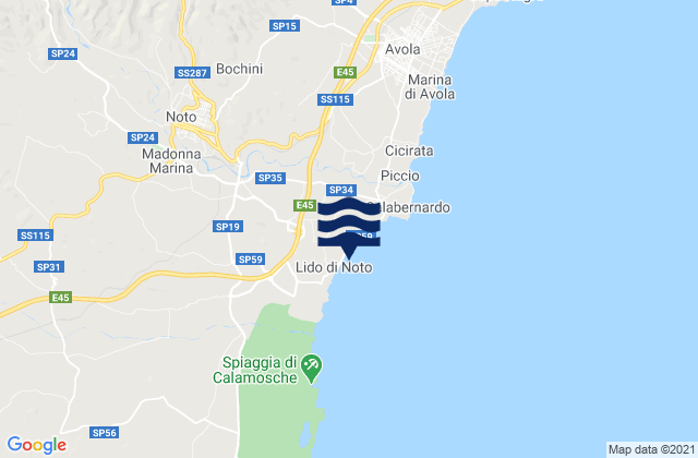 Mappa delle Getijden in Spiaggia Lido di Noto, Italy