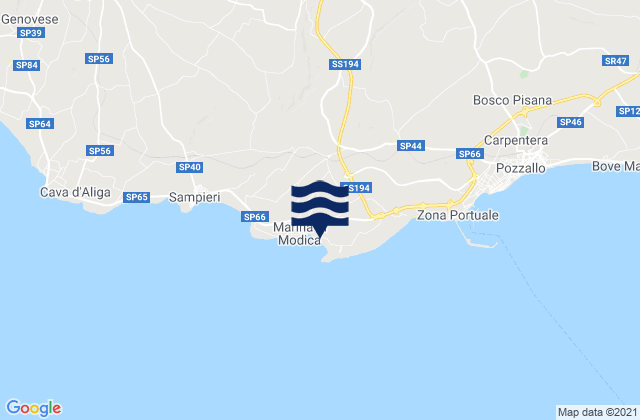 Mappa delle Getijden in Spiaggia Marina di Modica, Italy