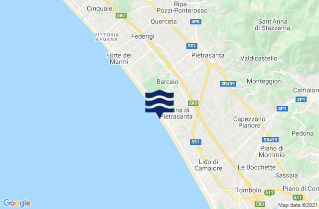 Mappa delle Getijden in Spiaggia Marina di Pietrasanta, Italy