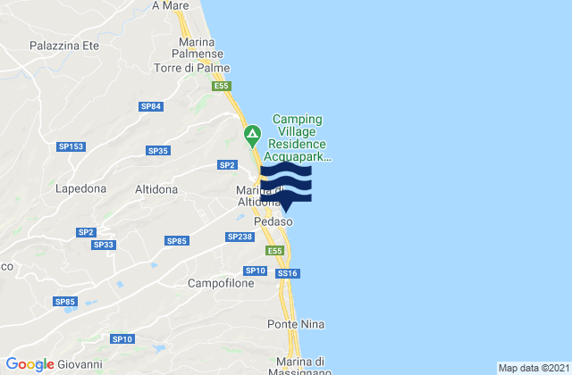 Mappa delle Getijden in Spiaggia Pedaso, Italy