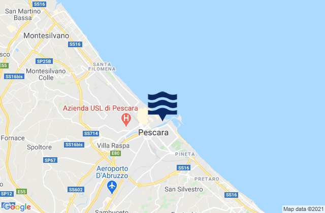 Mappa delle Getijden in Spiaggia Pescara, Italy