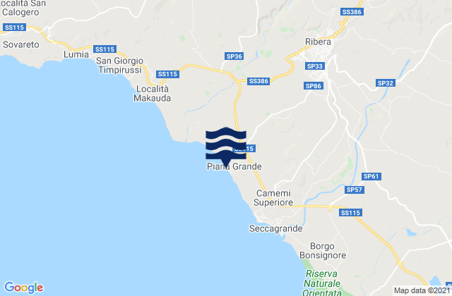 Mappa delle Getijden in Spiaggia Piana Grande, Italy