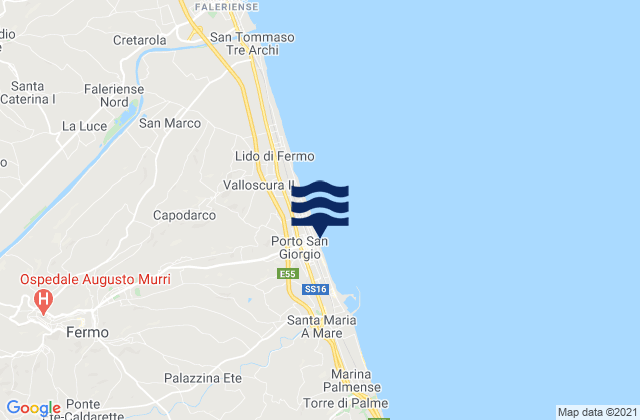 Mappa delle Getijden in Spiaggia Porto San Giorgio, Italy