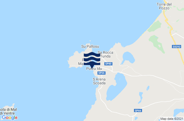 Mappa delle Getijden in Spiaggia Putzu Idu, Italy