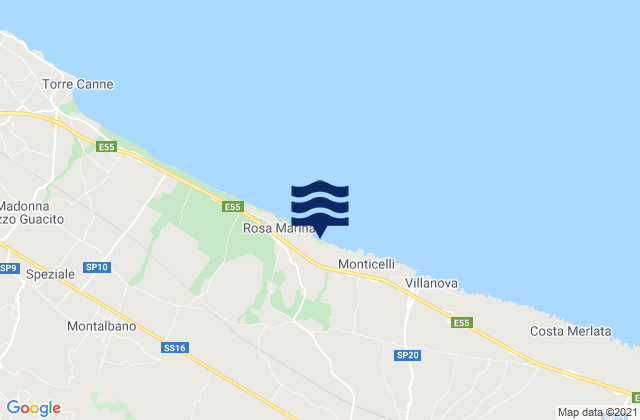 Mappa delle Getijden in Spiaggia Rosa Marina, Italy
