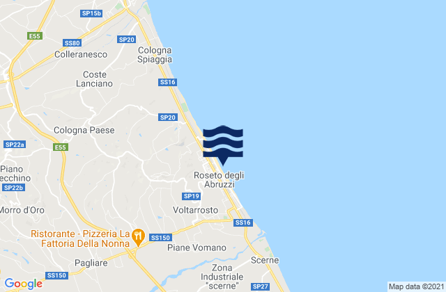 Mappa delle Getijden in Spiaggia Roseto degli Abruzzi, Italy