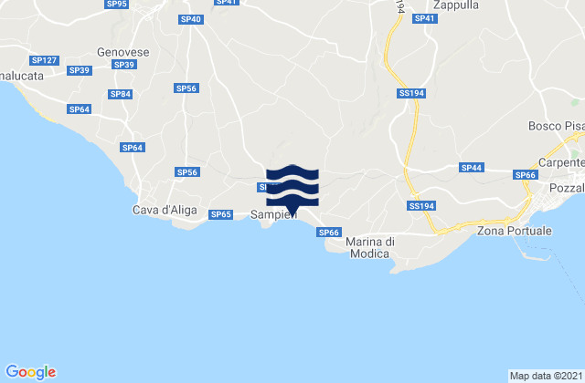 Mappa delle Getijden in Spiaggia Sampieri, Italy