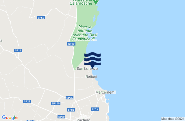 Mappa delle Getijden in Spiaggia San Lorenzo, Italy