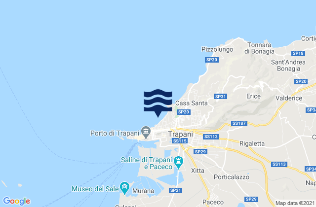 Mappa delle Getijden in Spiaggia Trapani, Italy