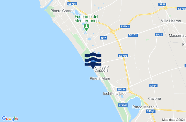 Mappa delle Getijden in Spiaggia Villaggio Coppola, Italy