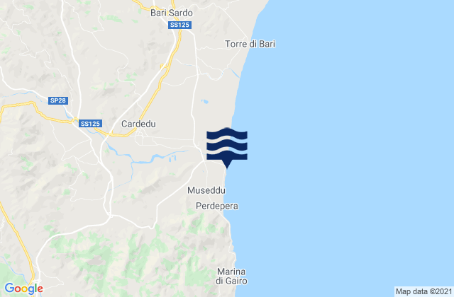 Mappa delle Getijden in Spiaggia della Marina di Cardedu, Italy