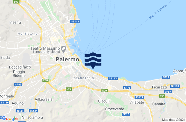 Mappa delle Getijden in Spiaggia di Brancaccio, Italy