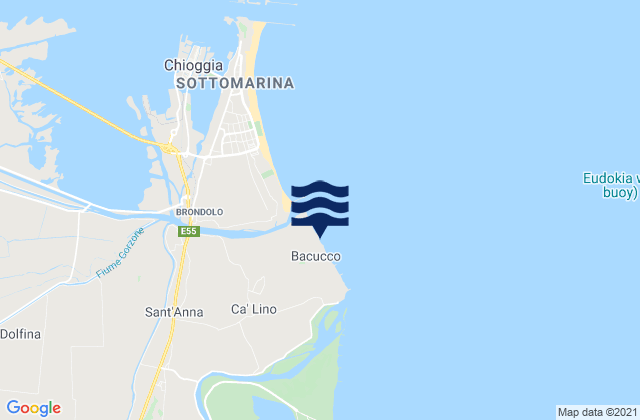 Mappa delle Getijden in Spiaggia di Isola Bacucco, Italy