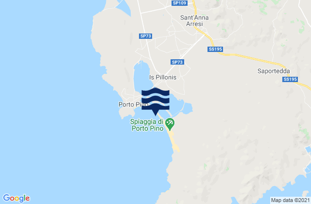 Mappa delle Getijden in Spiaggia di Porto Pino, Italy