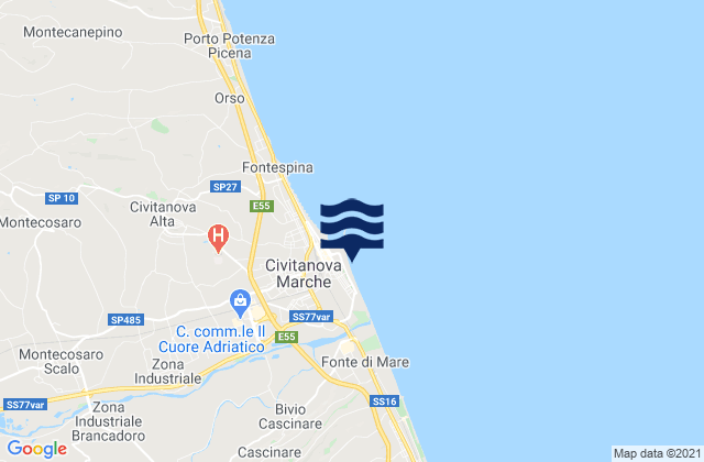 Mappa delle Getijden in Spiaggia di Portocivitanova, Italy
