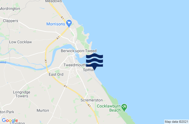 Mappa delle Getijden in Spittal Beach, United Kingdom