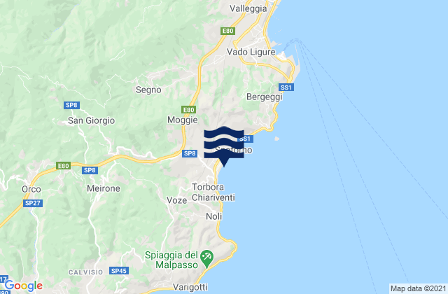Mappa delle Getijden in Spotorno, Italy