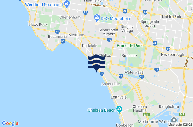 Mappa delle Getijden in Springvale, Australia