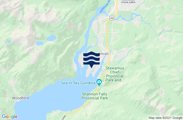 Mappa delle Getijden in Squamish, Canada