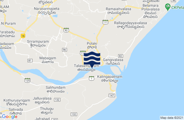 Mappa delle Getijden in Srīkākulam, India