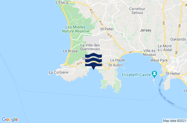 Mappa delle Getijden in St Brelades Bay Beach, France