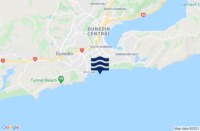 Mappa delle Getijden in St Clair Beach Dunedin, New Zealand