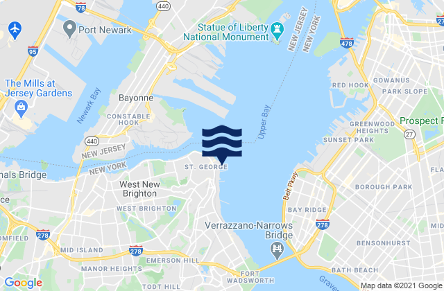 Mappa delle Getijden in St George Staten Island, United States