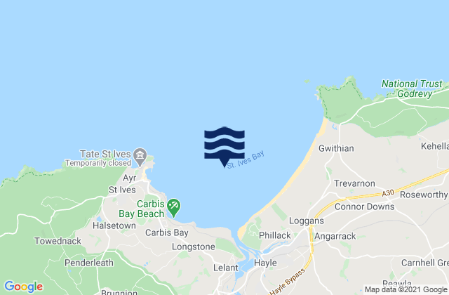 Mappa delle Getijden in St Ives Bay Beach, United Kingdom