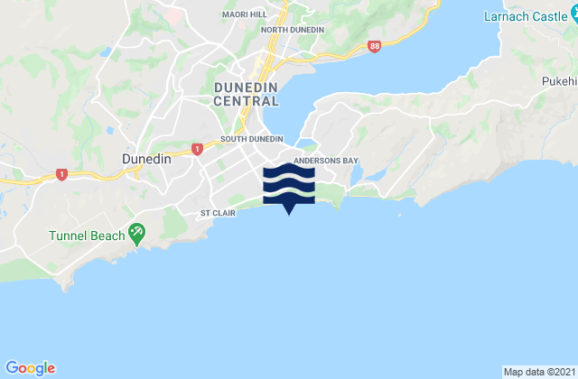 Mappa delle Getijden in St Kilda Beach Dunedin, New Zealand