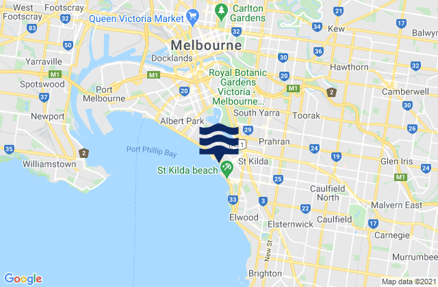 Mappa delle Getijden in St Kilda West, Australia