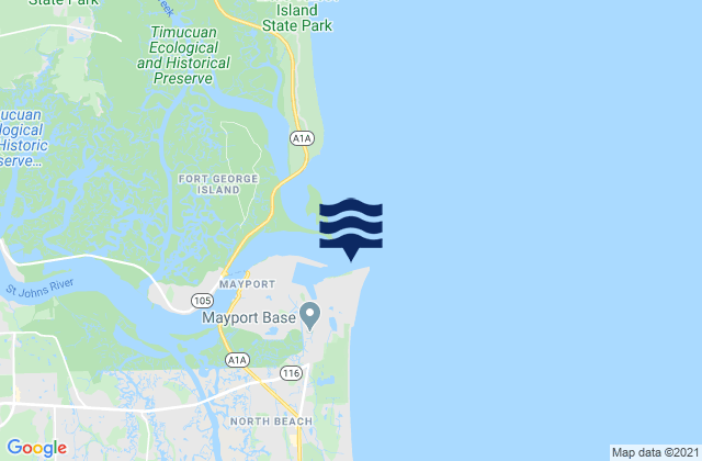 Mappa delle Getijden in St. Johns Bar Cut 0.7 n.mi. east of jetties, United States