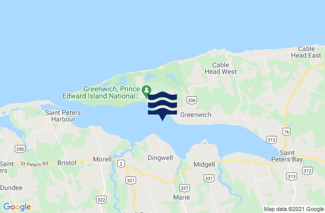 Mappa delle Getijden in St. Peters Bay, Canada