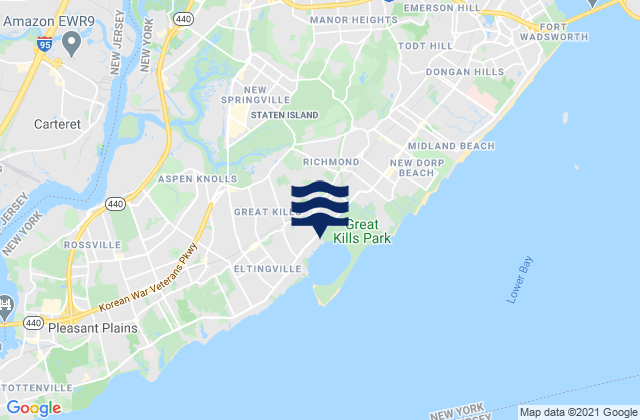 Mappa delle Getijden in Staten Island, United States