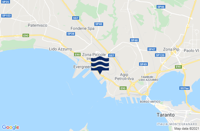 Mappa delle Getijden in Statte, Italy