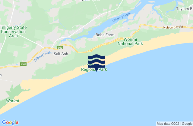 Mappa delle Getijden in Stockton Beach, Australia