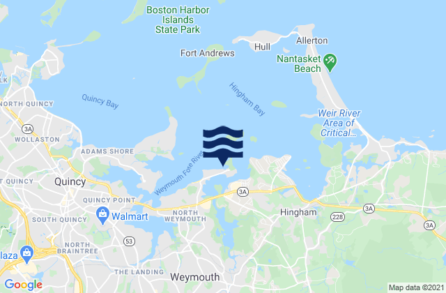 Mappa delle Getijden in Stodders Neck Weymouth Back River, United States