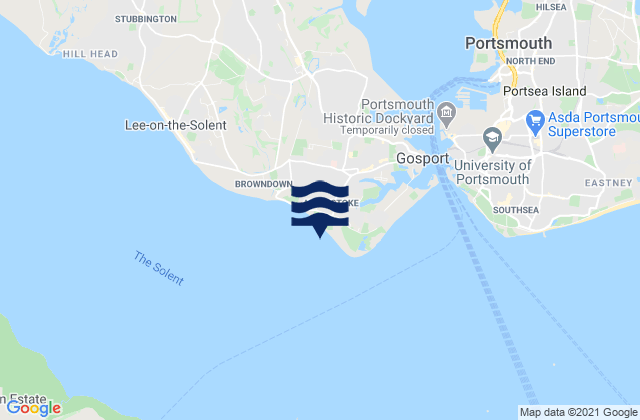 Mappa delle Getijden in Stokes Bay Beach, United Kingdom