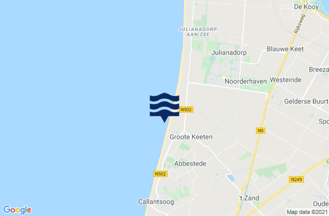 Mappa delle Getijden in Strandslag Groote Keeten, Netherlands