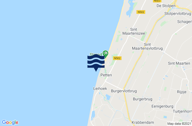 Mappa delle Getijden in Strandslag Petten, Netherlands