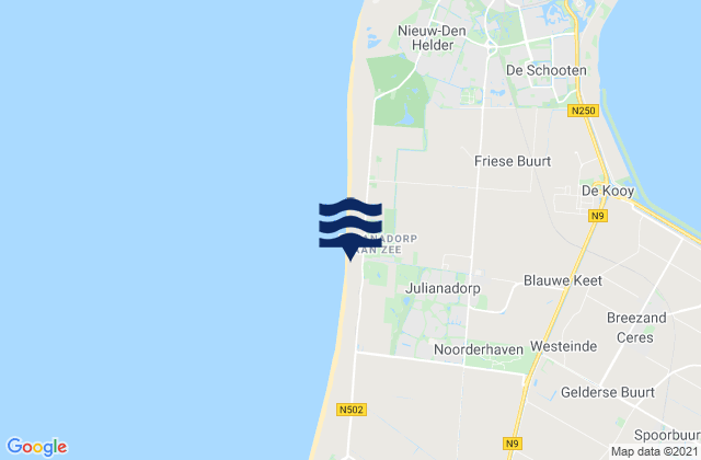 Mappa delle Getijden in Strandslag Zandloper, Netherlands