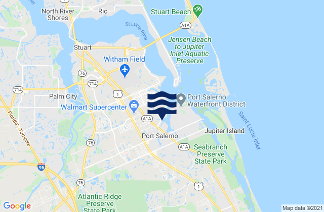 Mappa delle Getijden in Stuart Public Beach, United States
