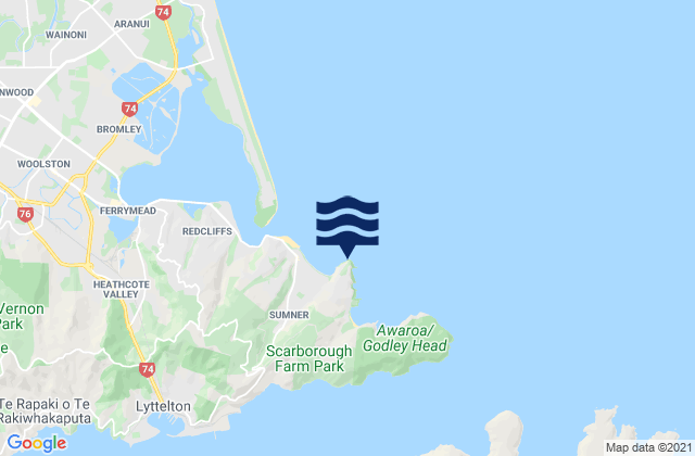 Mappa delle Getijden in Sumner Head, New Zealand