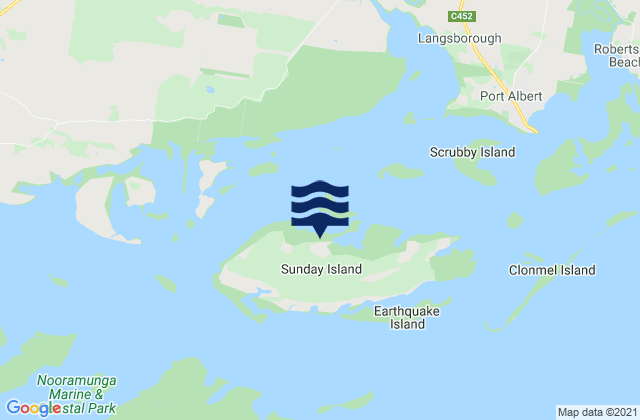Mappa delle Getijden in Sunday Island, Australia