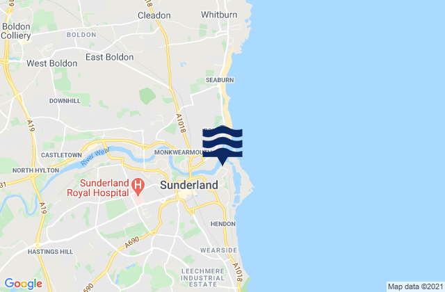 Mappa delle Getijden in Sunderland, United Kingdom