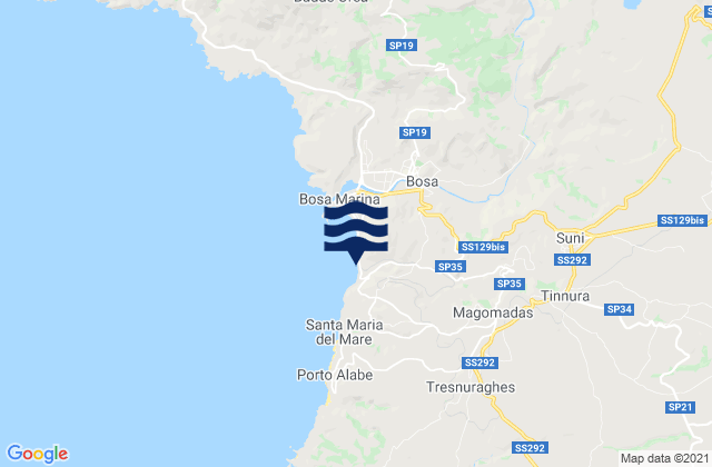 Mappa delle Getijden in Suni, Italy